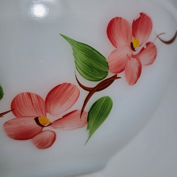 Fire King Hand-Painted Milk Glass Mixing Bowl With Pink Floral Design VTG - Picture 8 of 11